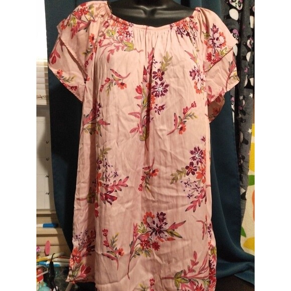 Terra  Sky Womens O W (14w)Drop Shoulder Flutter Sleeve Floral Print Baby Doll - Picture 1 of 11